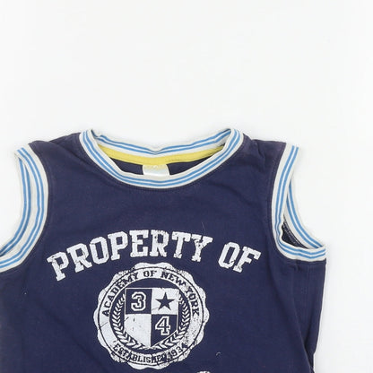 S G Junior Boys Blue  Cotton Basic Tank Size 5-6 Years Round Neck