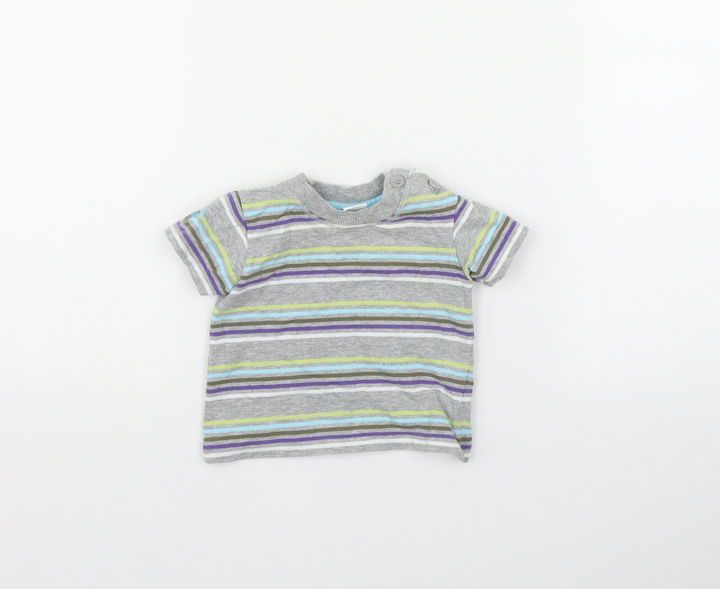 Disney Boys Grey Striped Cotton Basic T-Shirt Size 3-6 Months Round Neck Button