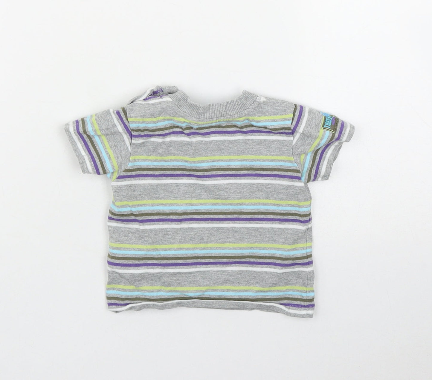 Disney Boys Grey Striped Cotton Basic T-Shirt Size 3-6 Months Round Neck Button