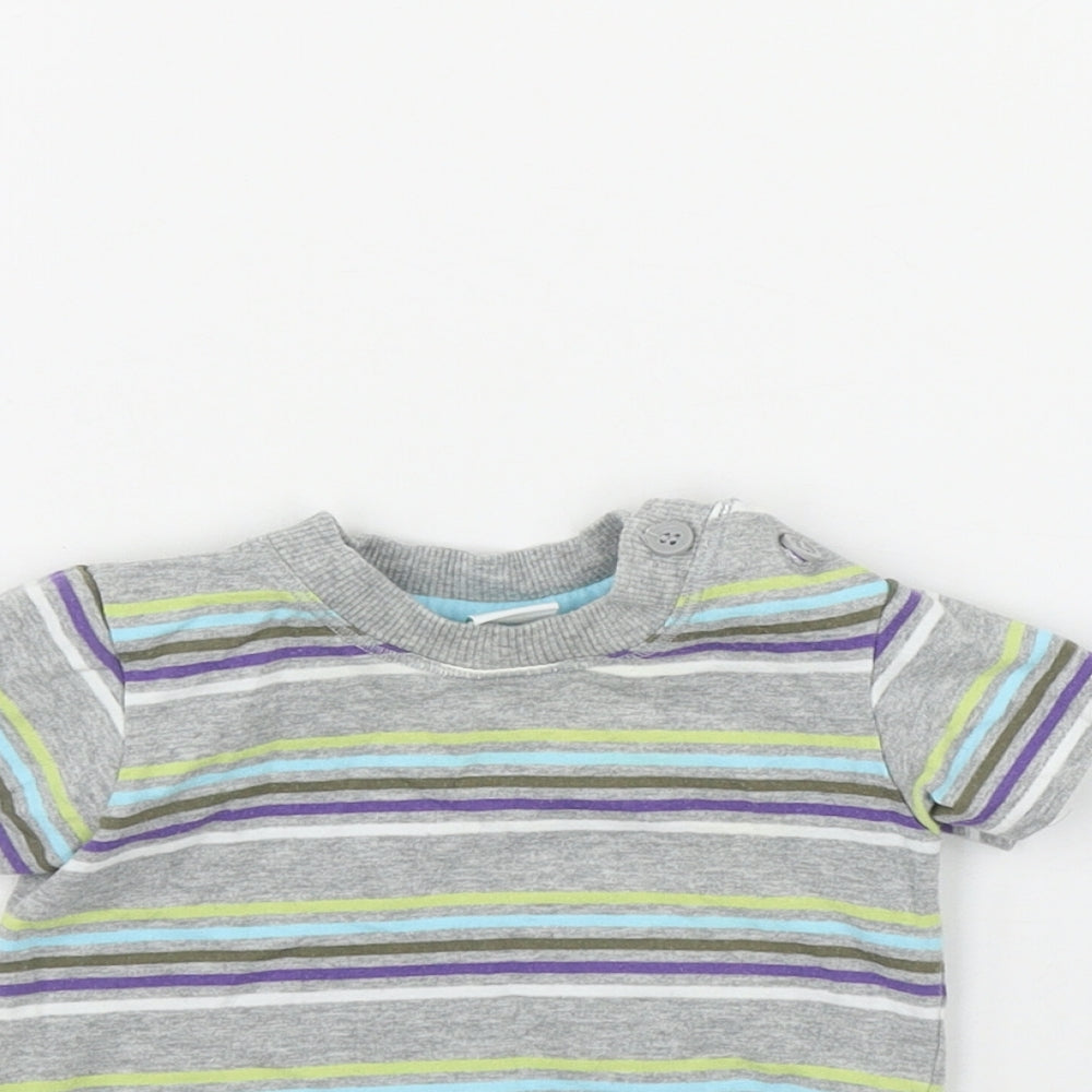 Disney Boys Grey Striped Cotton Basic T-Shirt Size 3-6 Months Round Neck Button