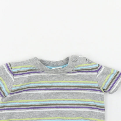 Disney Boys Grey Striped Cotton Basic T-Shirt Size 3-6 Months Round Neck Button