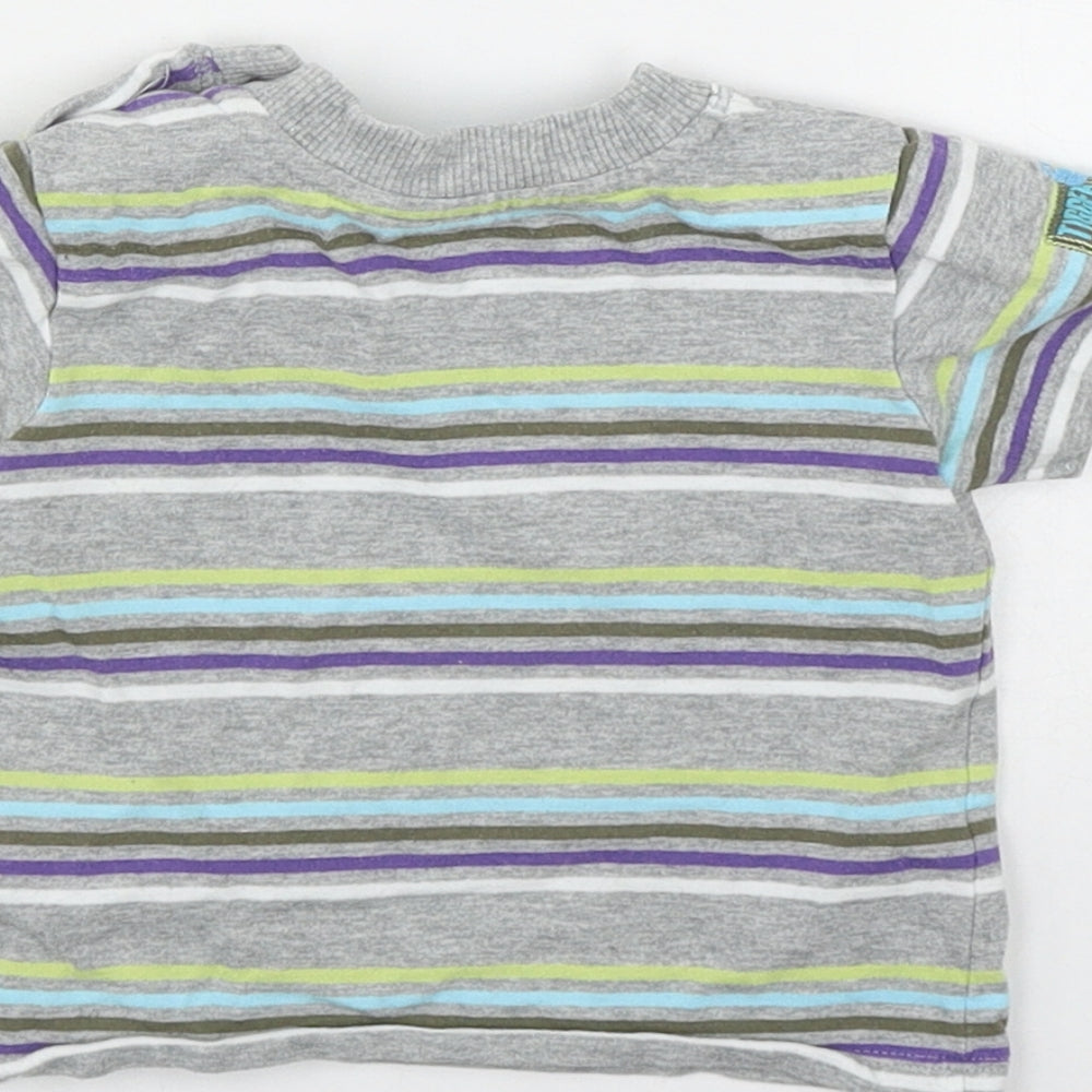 Disney Boys Grey Striped Cotton Basic T-Shirt Size 3-6 Months Round Neck Button
