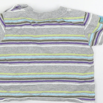 Disney Boys Grey Striped Cotton Basic T-Shirt Size 3-6 Months Round Neck Button