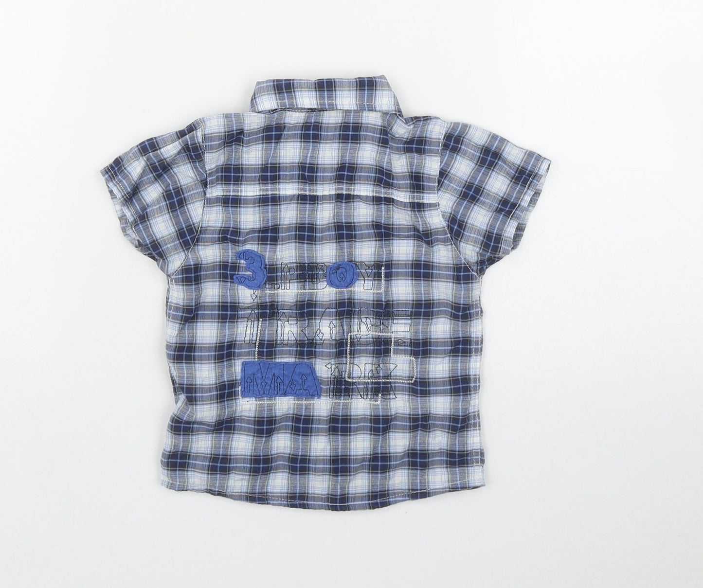 3 Pommes Boys Blue Plaid Cotton Basic Button-Up Size 12 Months Collared Snap