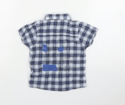 3 Pommes Boys Blue Plaid Cotton Basic Button-Up Size 12 Months Collared Snap