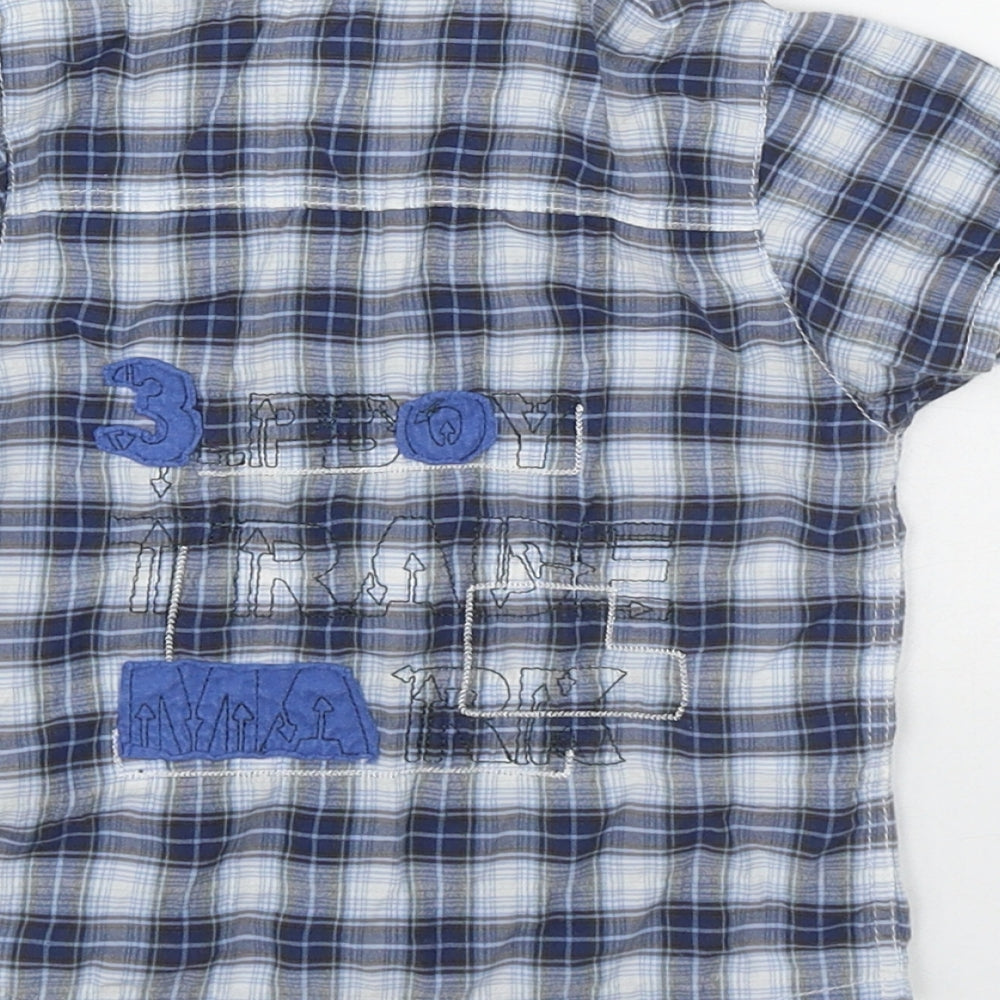 3 Pommes Boys Blue Plaid Cotton Basic Button-Up Size 12 Months Collared Snap