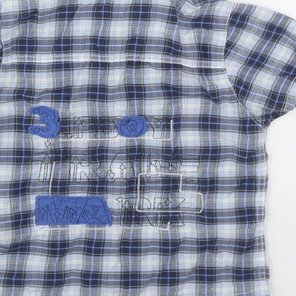 3 Pommes Boys Blue Plaid Cotton Basic Button-Up Size 12 Months Collared Snap