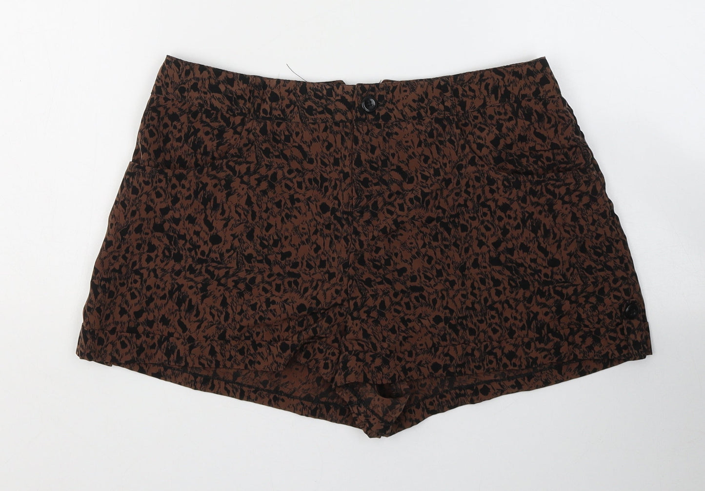 Miss Selfridge Womens Brown Animal Print Polyester Hot Pants Shorts Size 10 L3 in Regular Button
