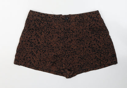Miss Selfridge Womens Brown Animal Print Polyester Hot Pants Shorts Size 10 L3 in Regular Button
