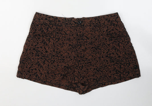 Miss Selfridge Womens Brown Animal Print Polyester Hot Pants Shorts Size 10 L3 in Regular Button