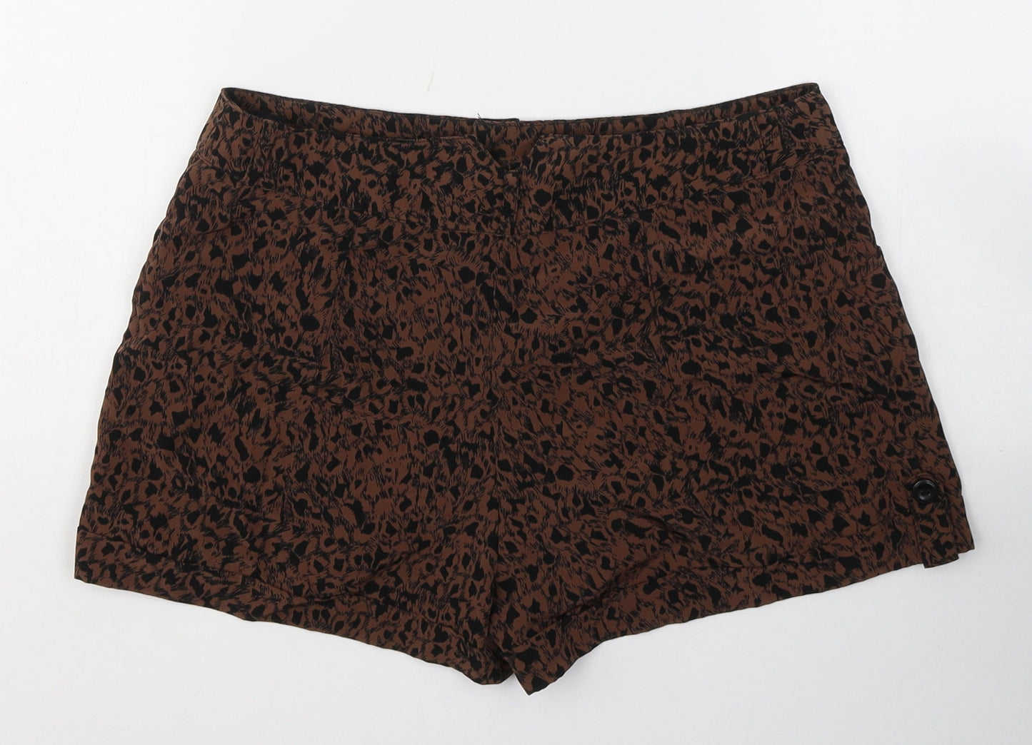 Miss Selfridge Womens Brown Animal Print Polyester Hot Pants Shorts Size 10 L3 in Regular Button