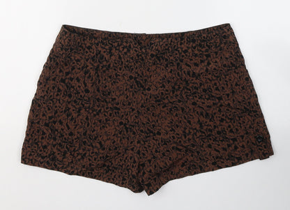 Miss Selfridge Womens Brown Animal Print Polyester Hot Pants Shorts Size 10 L3 in Regular Button