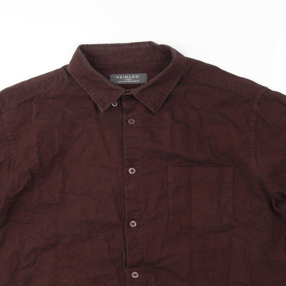 Primark Mens Red  Cotton  Button-Up Size L Collared Button