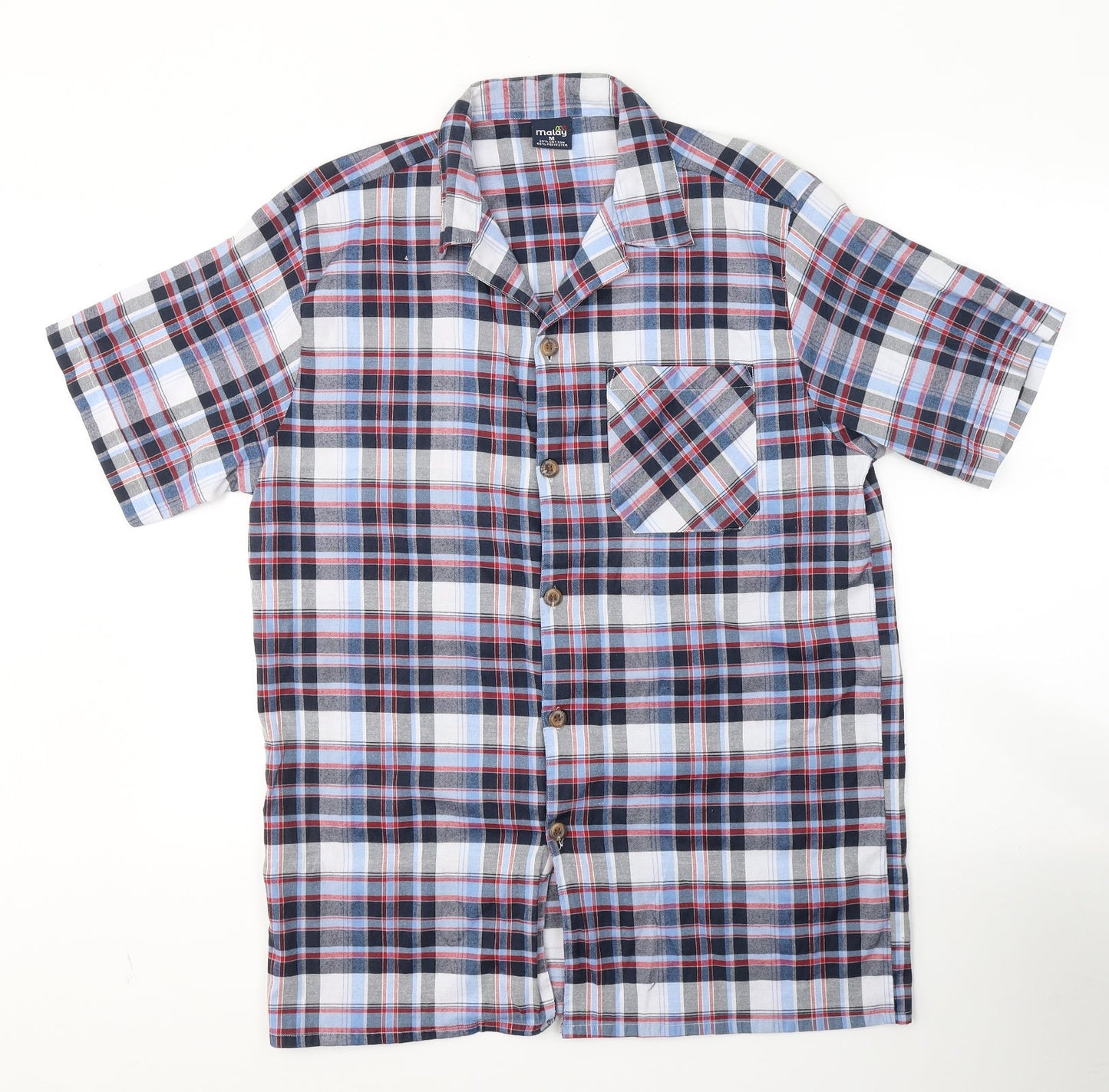 Mens UK Size M Malay Blue  Button-Up Short Sleeve Casual Shirt