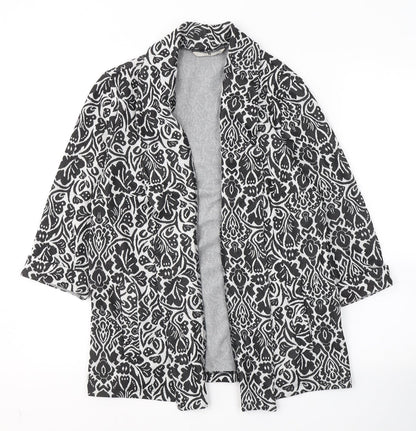 TU Womens Black V-Neck Floral Polyester Cardigan Jumper Size 14