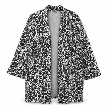 Front view of Tu women’s black v-neck floral polyester cardigan jumper, size UK 14