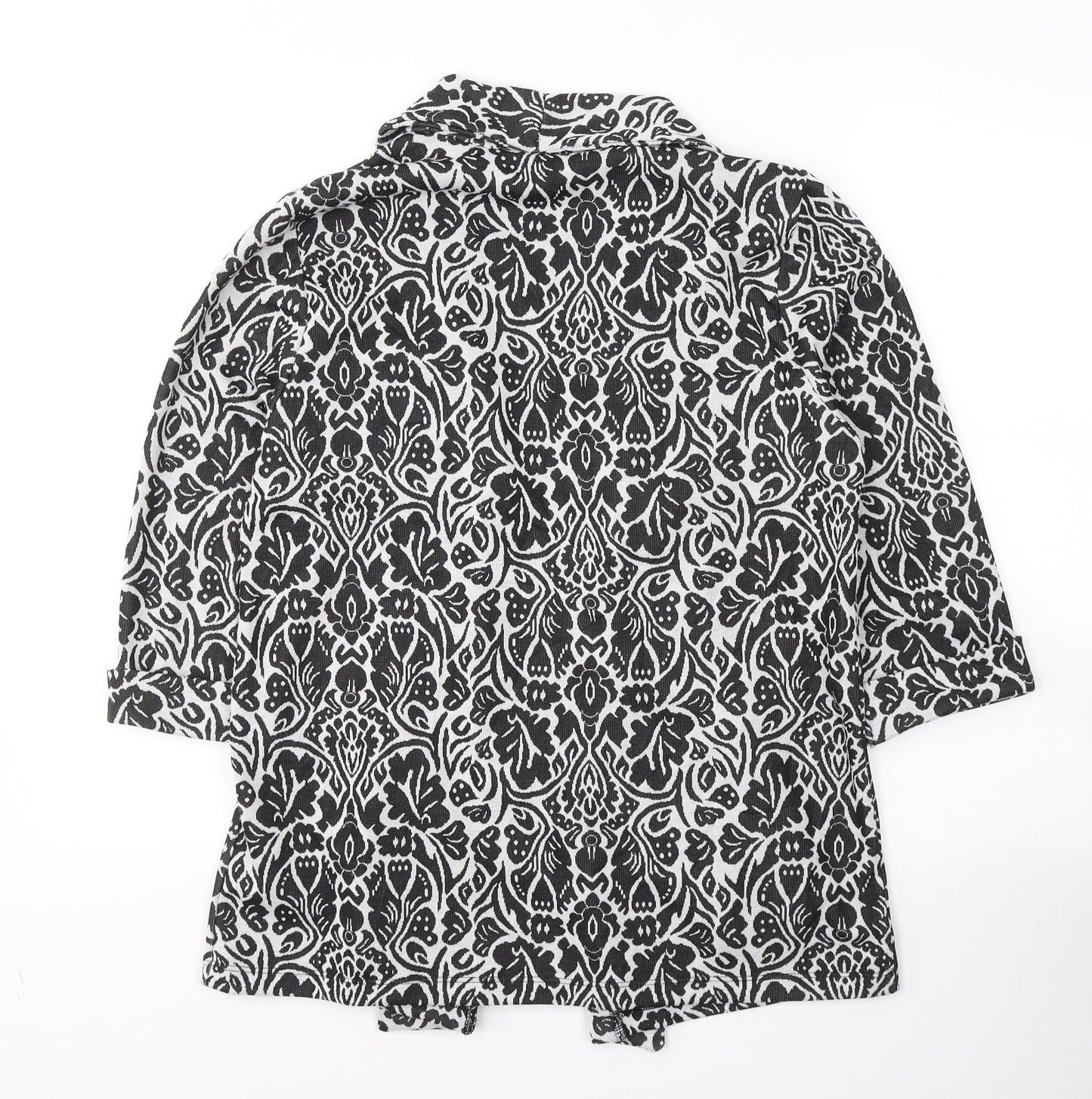 TU Womens Black V-Neck Floral Polyester Cardigan Jumper Size 14