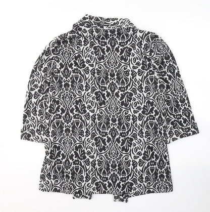 TU Womens Black V-Neck Floral Polyester Cardigan Jumper Size 14