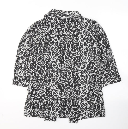 TU Womens Black V-Neck Floral Polyester Cardigan Jumper Size 14