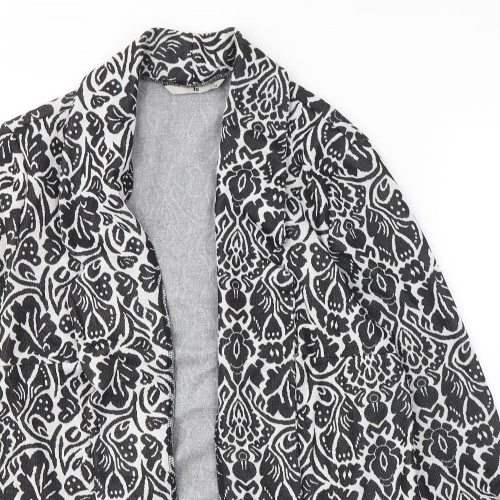 TU Womens Black V-Neck Floral Polyester Cardigan Jumper Size 14