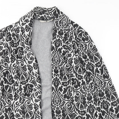 TU Womens Black V-Neck Floral Polyester Cardigan Jumper Size 14