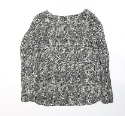 Back view of St Martins women’s black geometric viscose basic blouse, size UK 10, round neck