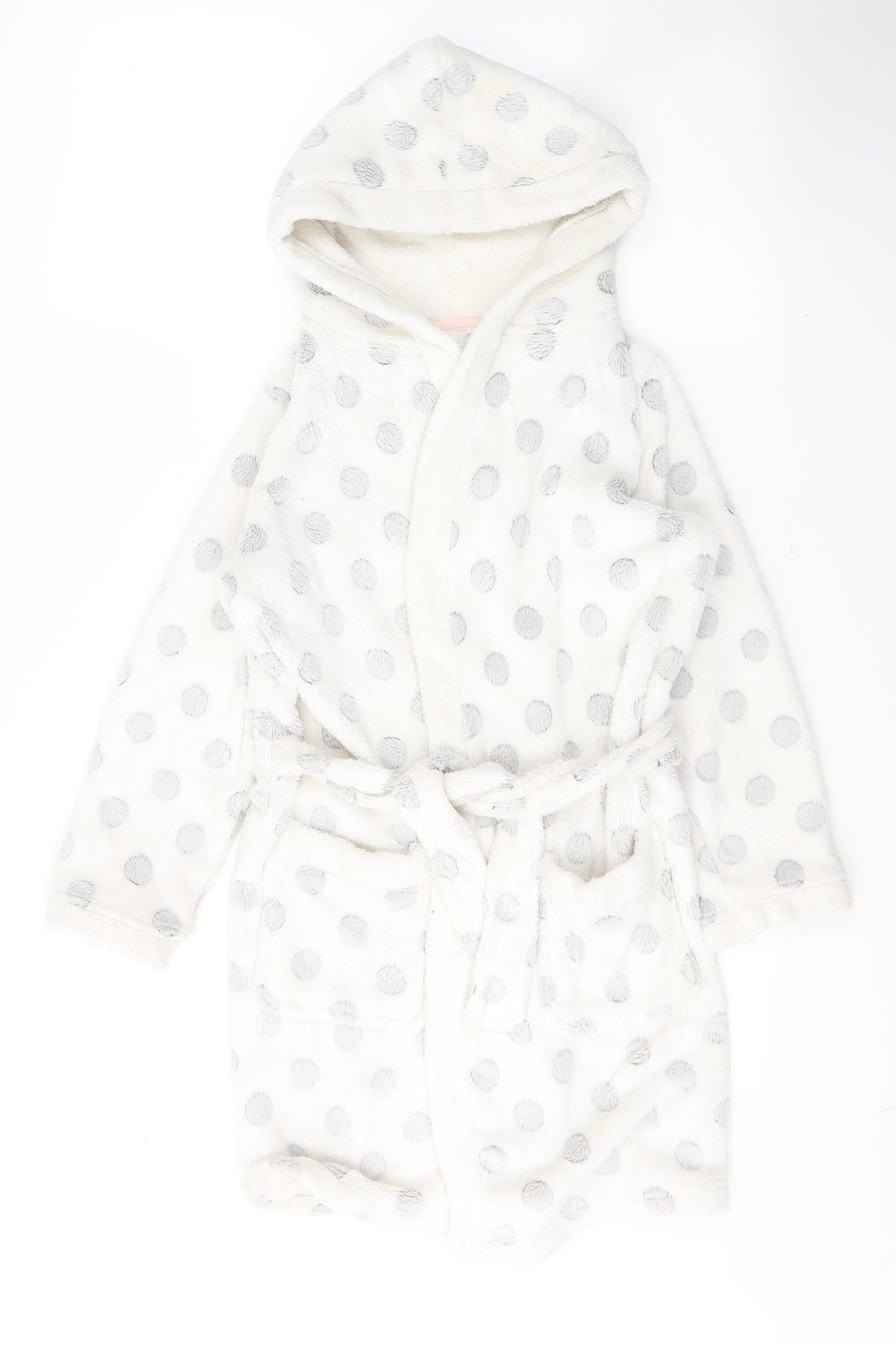 TU Girls White Spotted Polyester Kimono Gown Size 7-8 Years  Tie