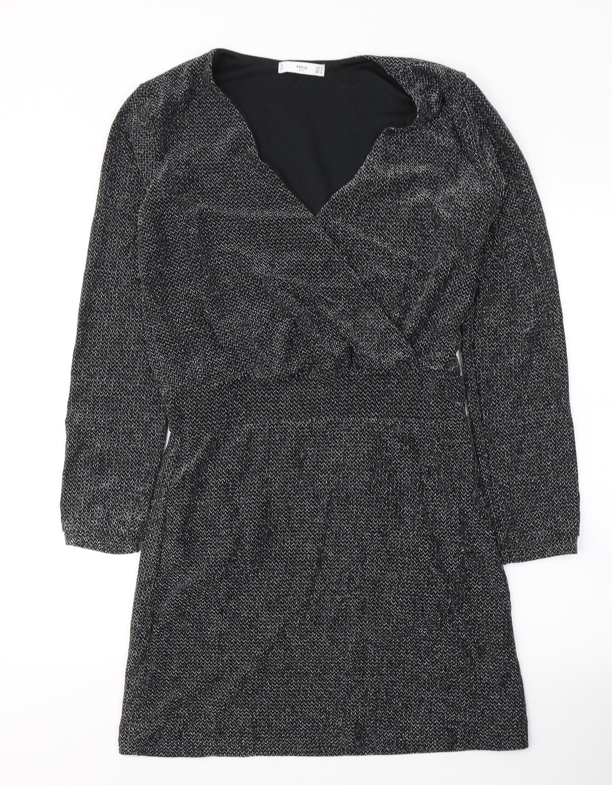 Mango Womens Black  Polyamide Fit & Flare  Size L  V-Neck Pullover - Sparkle