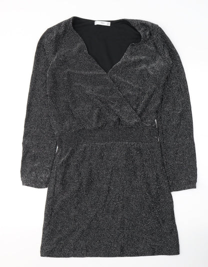 Mango Womens Black  Polyamide Fit & Flare  Size L  V-Neck Pullover - Sparkle