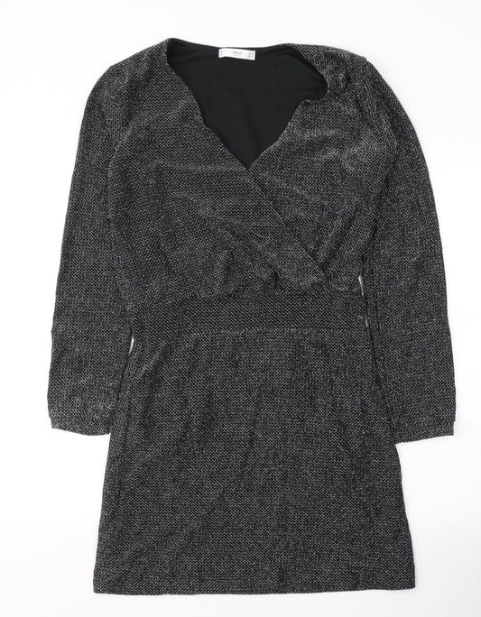 Mango Womens Black  Polyamide Fit & Flare  Size L  V-Neck Pullover - Sparkle