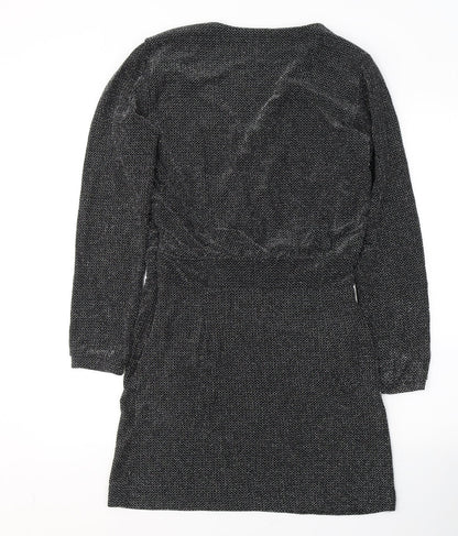 Mango Womens Black  Polyamide Fit & Flare  Size L  V-Neck Pullover - Sparkle