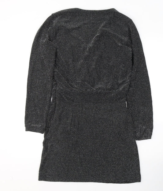 Mango Womens Black  Polyamide Fit & Flare  Size L  V-Neck Pullover - Sparkle