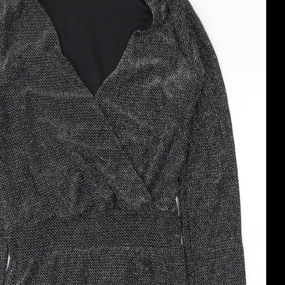 Mango Womens Black  Polyamide Fit & Flare  Size L  V-Neck Pullover - Sparkle