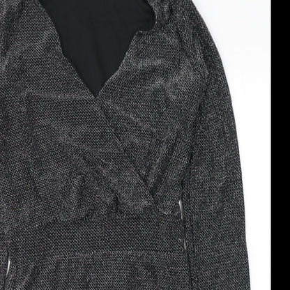 Mango Womens Black  Polyamide Fit & Flare  Size L  V-Neck Pullover - Sparkle