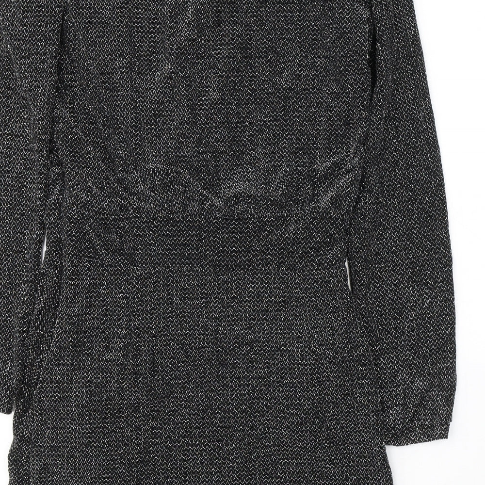 Mango Womens Black  Polyamide Fit & Flare  Size L  V-Neck Pullover - Sparkle