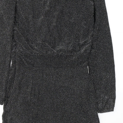 Mango Womens Black  Polyamide Fit & Flare  Size L  V-Neck Pullover - Sparkle