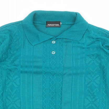 Perception Womens Green Collared  Acrylic Pullover Jumper Size L