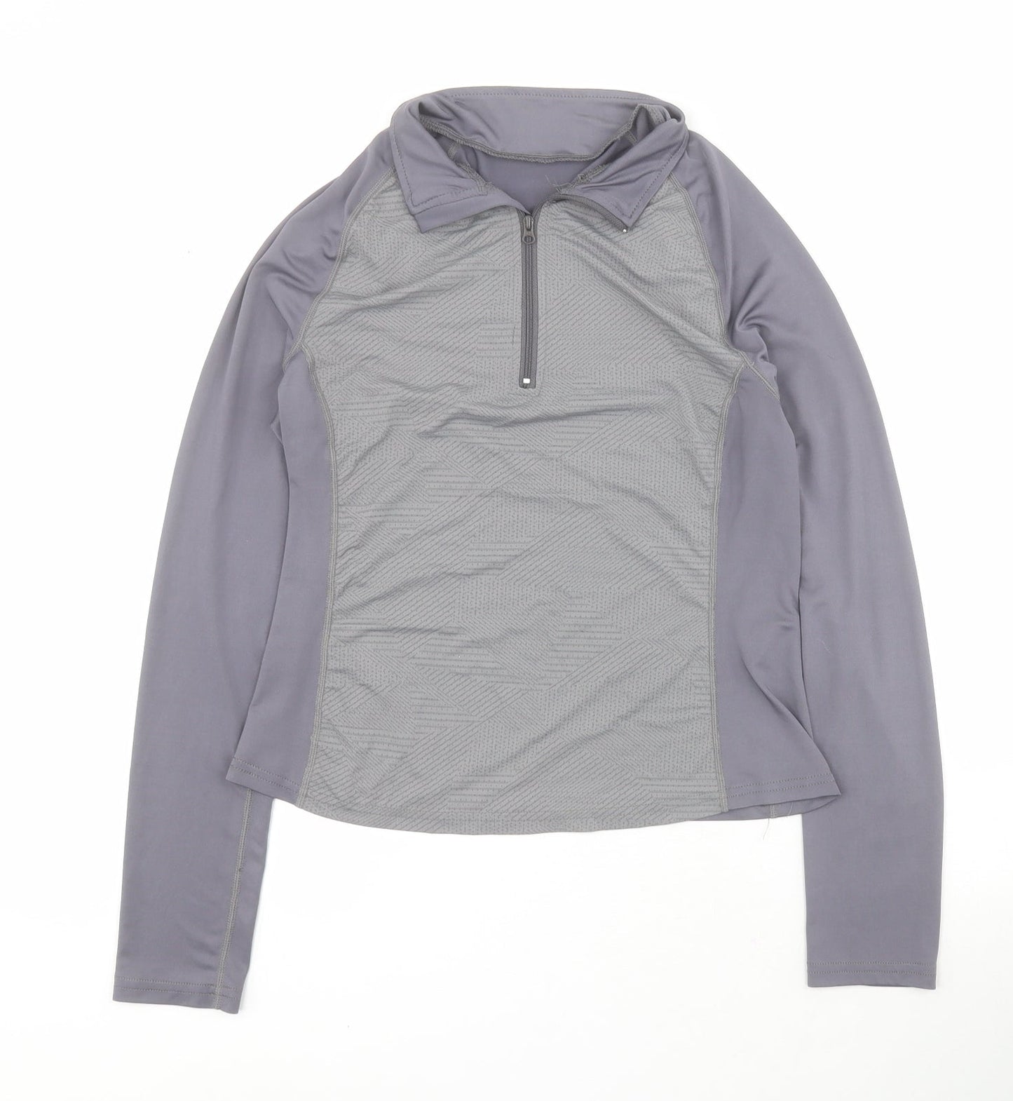 SheIn Womens Grey  Polyester Pullover T-Shirt Size M Collared Zip