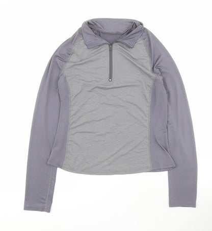 SheIn Womens Grey  Polyester Pullover T-Shirt Size M Collared Zip