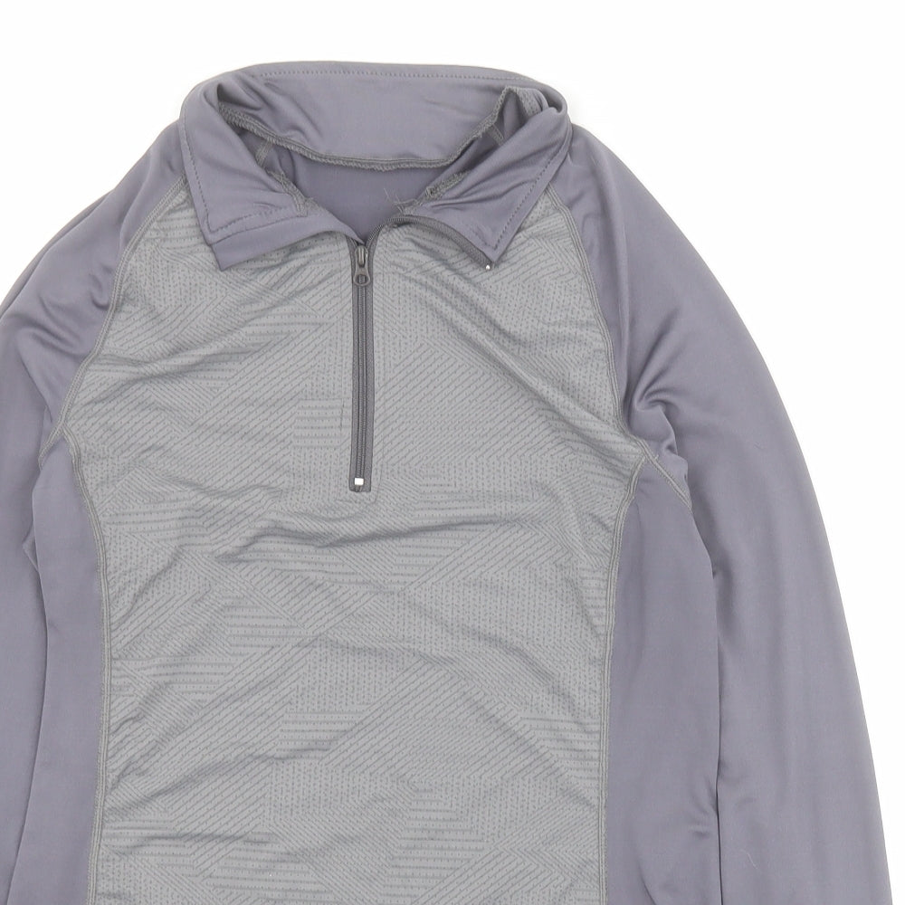 SheIn Womens Grey  Polyester Pullover T-Shirt Size M Collared Zip