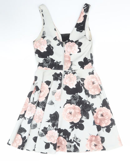 New Look Womens Grey Floral Polyester A-Line  Size 8  Sweetheart Zip