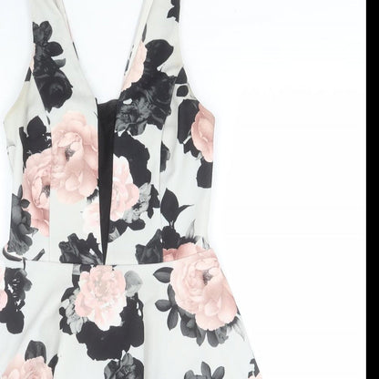 New Look Womens Grey Floral Polyester A-Line  Size 8  Sweetheart Zip