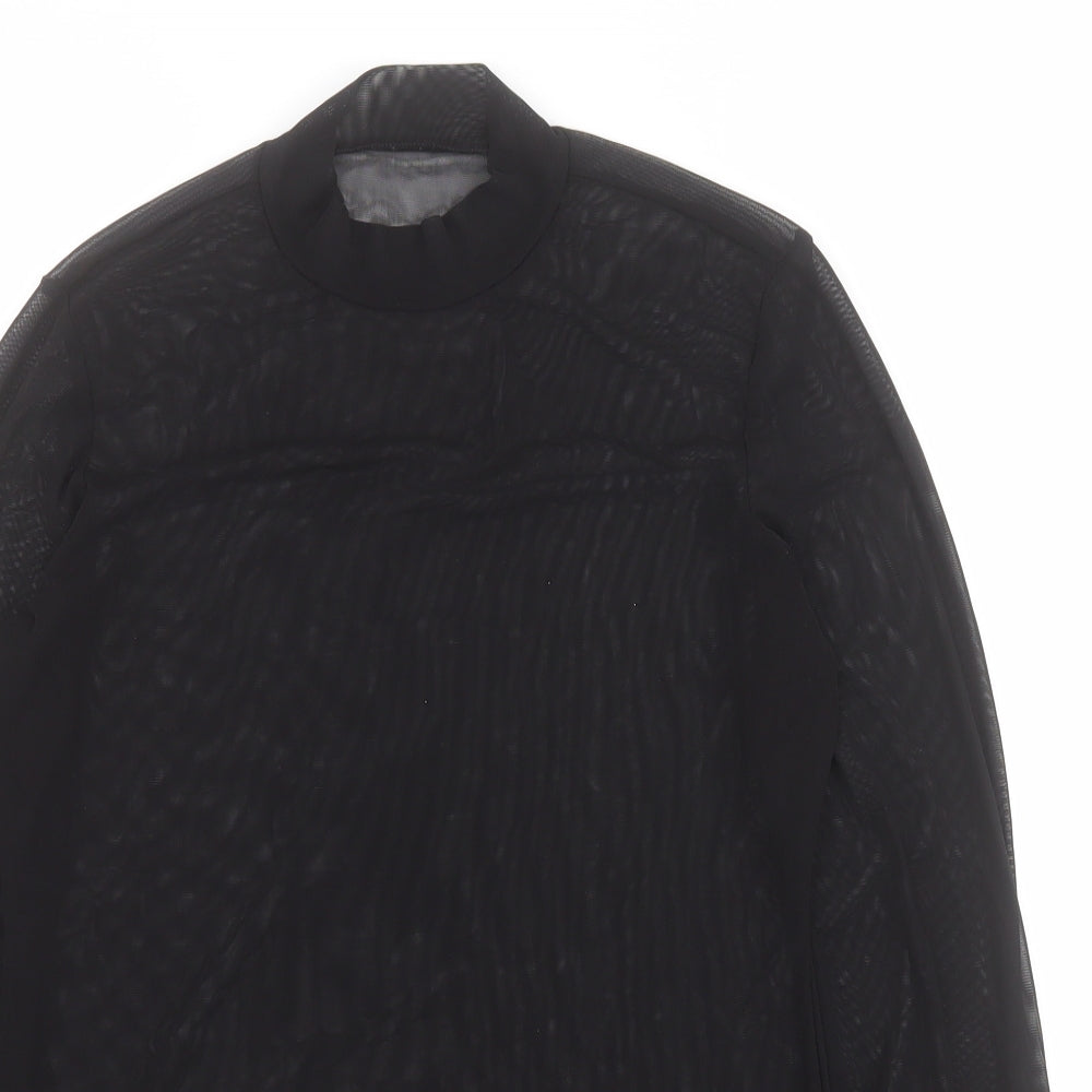 Fancyqube Womens Black  Polyester Basic T-Shirt Size L High Neck - Mesh