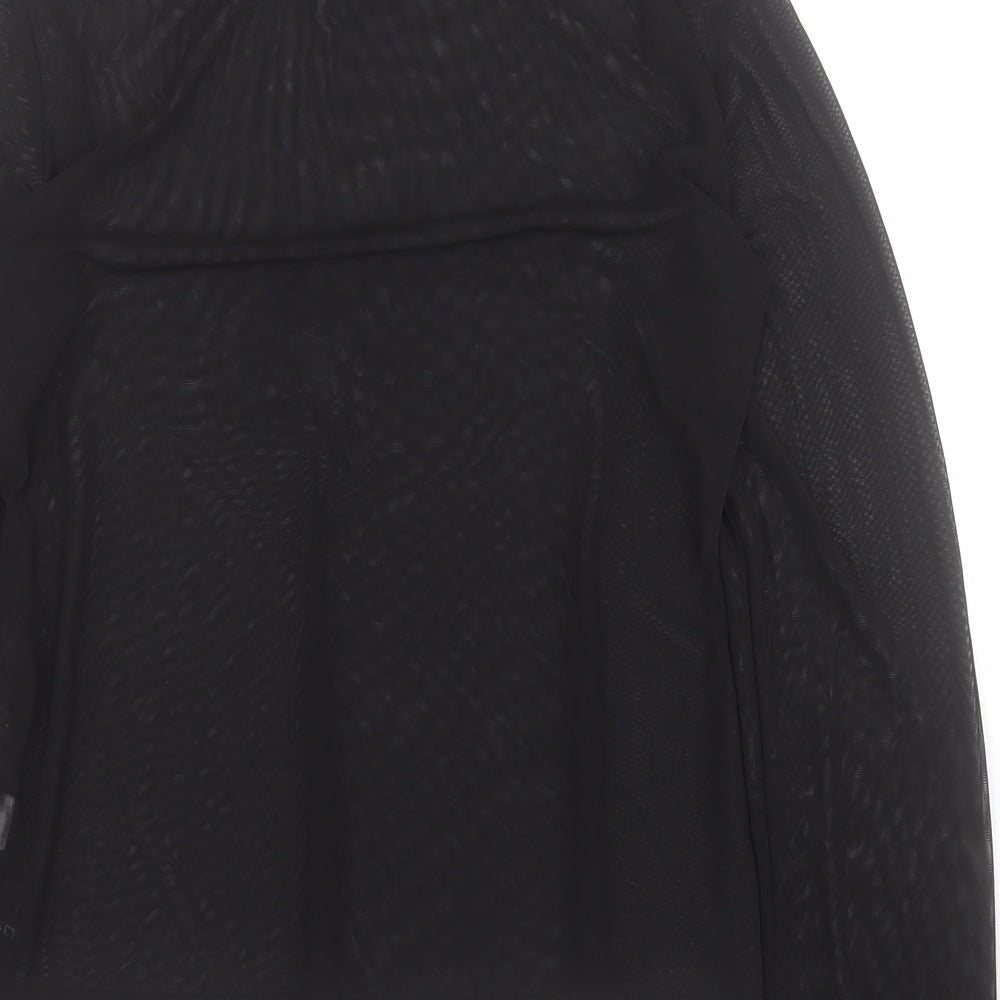 Fancyqube Womens Black  Polyester Basic T-Shirt Size L High Neck - Mesh