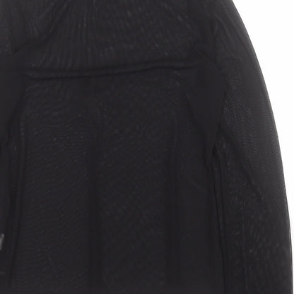 Fancyqube Womens Black  Polyester Basic T-Shirt Size L High Neck - Mesh