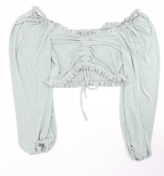 SheIn Womens Green  Polyester Basic Blouse Size L Off the Shoulder