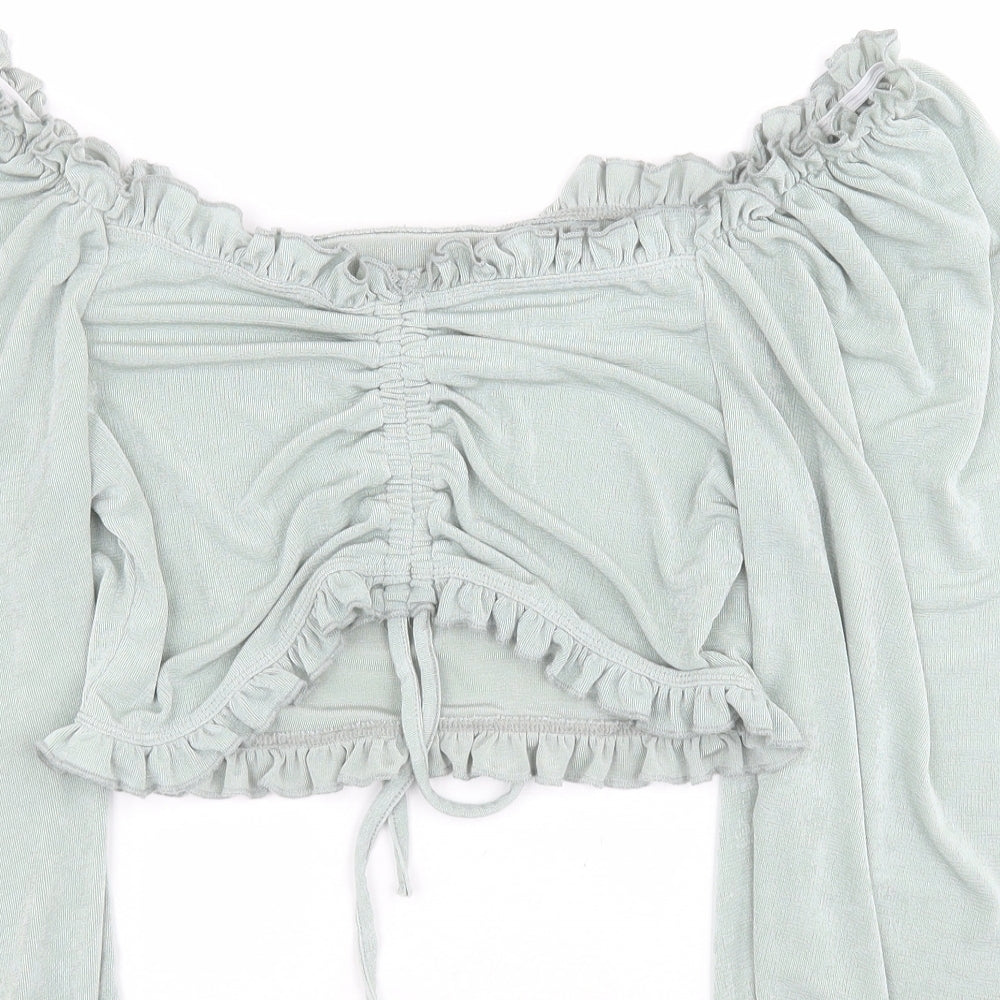 SheIn Womens Green  Polyester Basic Blouse Size L Off the Shoulder