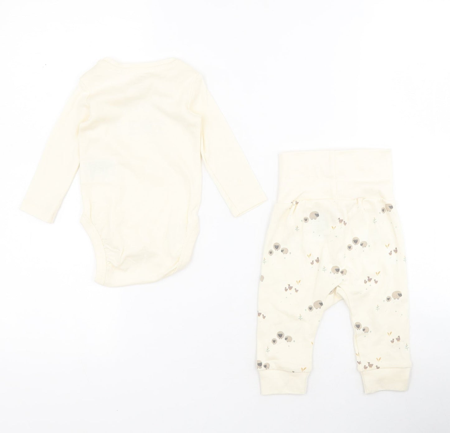 H&M Baby Beige  100% Cotton Dress Set Outfit/Set Size 0-3 Months  Snap - Sheep