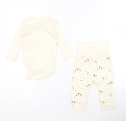 H&M Baby Beige  100% Cotton Dress Set Outfit/Set Size 0-3 Months  Snap - Sheep