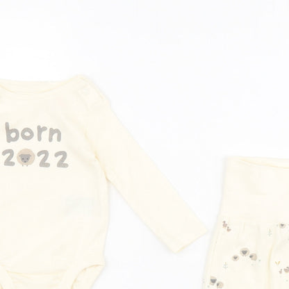 H&M Baby Beige  100% Cotton Dress Set Outfit/Set Size 0-3 Months  Snap - Sheep